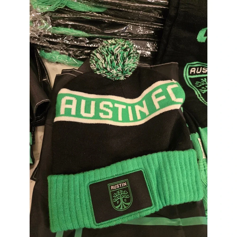 Austin FC Supporter BUndle -New Wool Heritage Banner,Scarf,Pom Beanie Hat,Flags